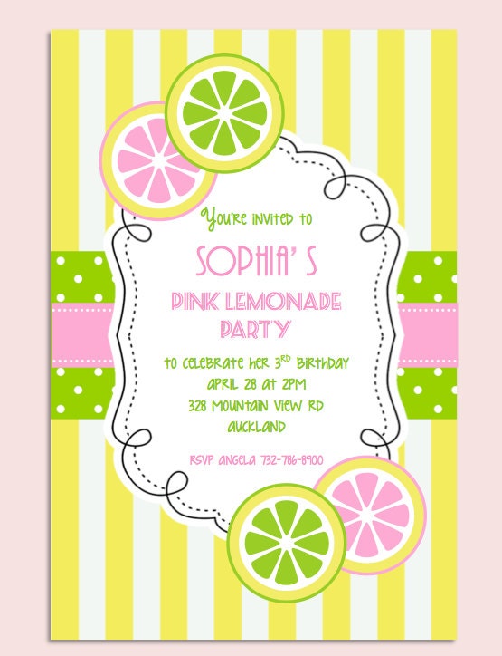Pink Lemonade birthday party invitation PERSONALIZED DIY