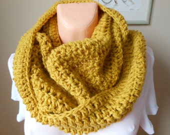 Crochet Infinity Scarf Cowl Neck Warmer Mustard Yellow