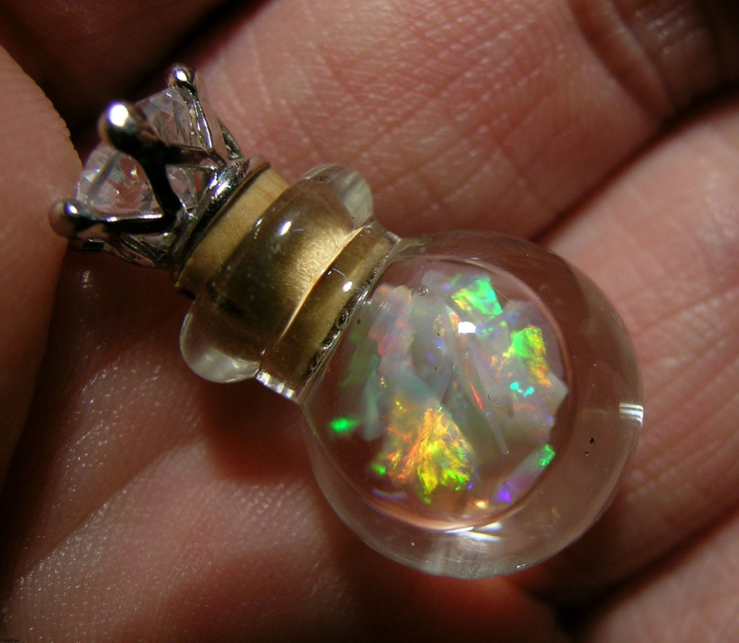 Coober Pedy Opal Floating Opal Vial Pendant Murano by PlanetOpal