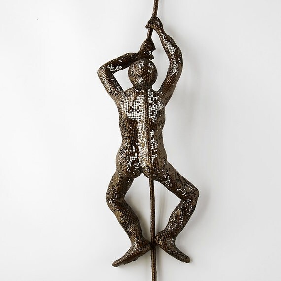 Climbing Figure on the rope metal wall art Unique gift