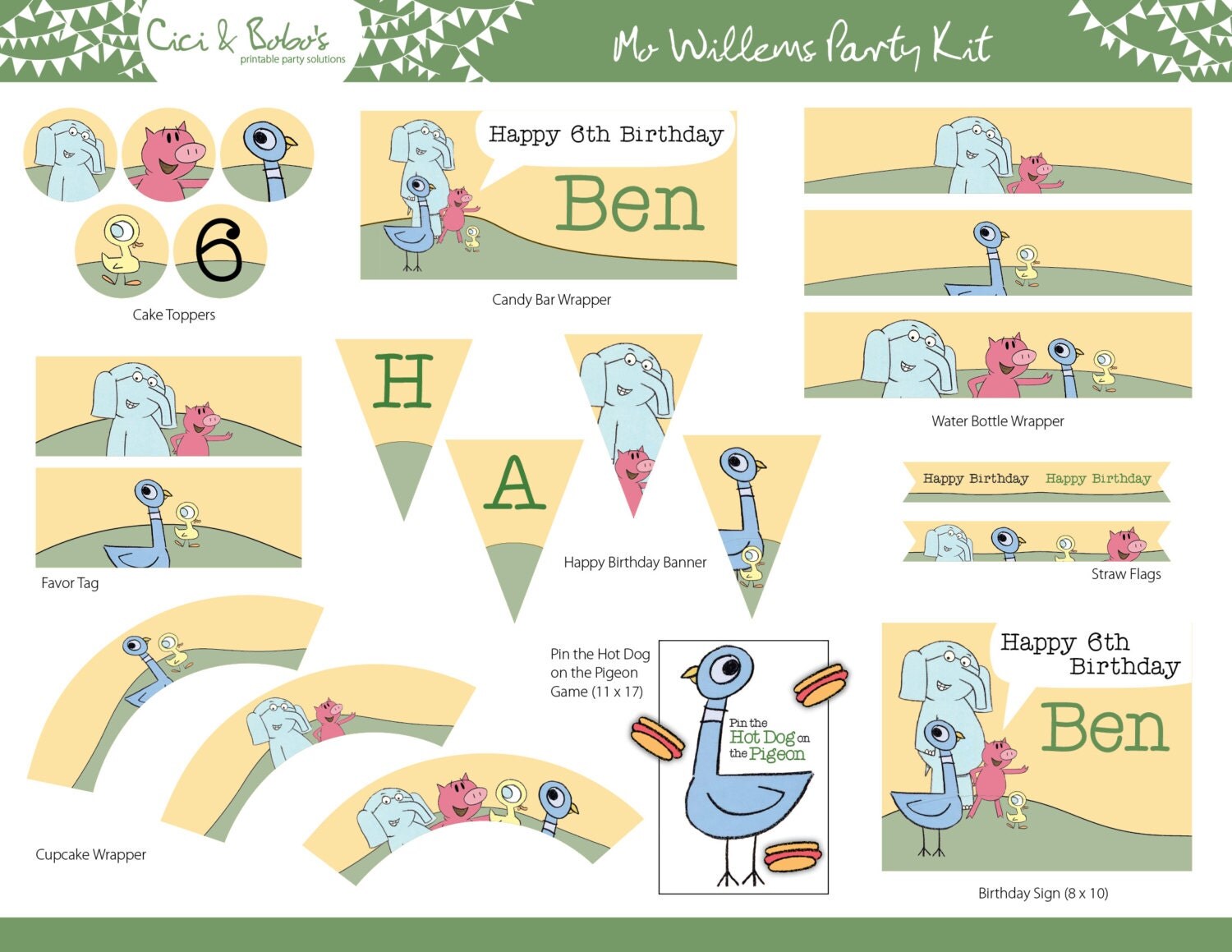 Mo Willems Theme Birthday Party Printable Set by CiciandBobos