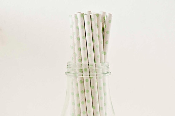 25 MINT GREEN Polka Dot Paper Straws, Striped Paper Straws, Retro Vintage Straws, Carnival Circus Wedding Birthday w/ Flags I Made Il_570xn