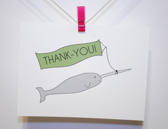 Funny Thank You Card Narwhal with Banner Recycled all