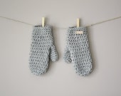 Warm Woolen Crochet Mittens - Light Grey . Storm Cloud Grey (Made To Order)