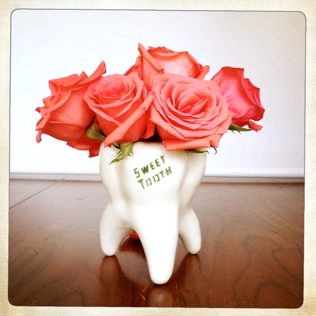 vintage ceramic tooth planter vase vessel Sweet Tooth molar