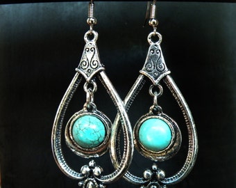 Ethnic Tibetan turquoise earrings