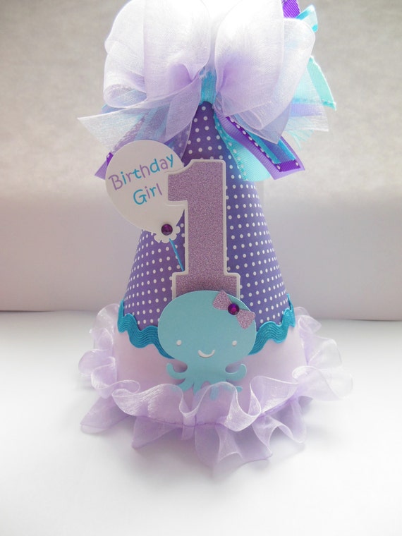 Purple and Aqua Octopus Under the Sea Birthday Party Hat - Sea Animals - Personalized Il_570xn