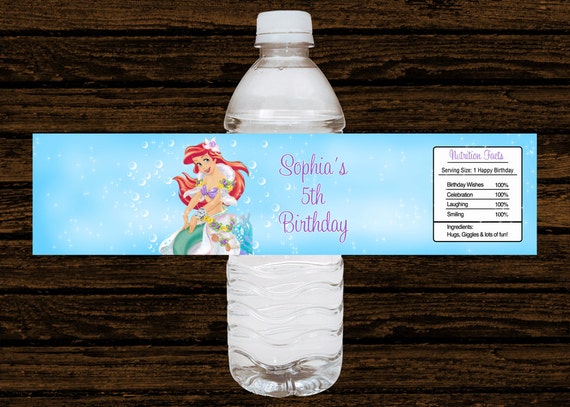 Little Mermaid Ariel Birthday // Custom Water Bottle Labels