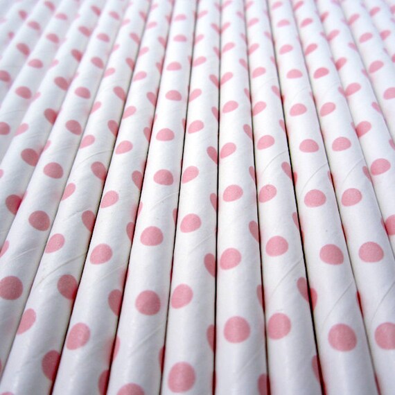 25 Light Pink Swiss Dot Paper Straws - Drinking Straw - Party Supplies Il_570xn
