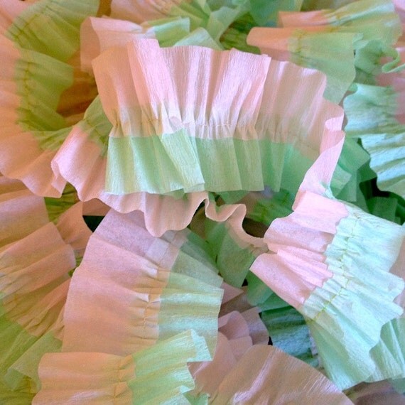 36 Feet Baby Pink and Sea Foam Green Ruffled Crepe Paper Streamers - Party Decoration - Craft and Party Supplies Il_570xn