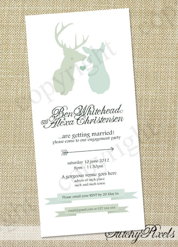 Mint Deer Engagement Party Invitations Cutomised and