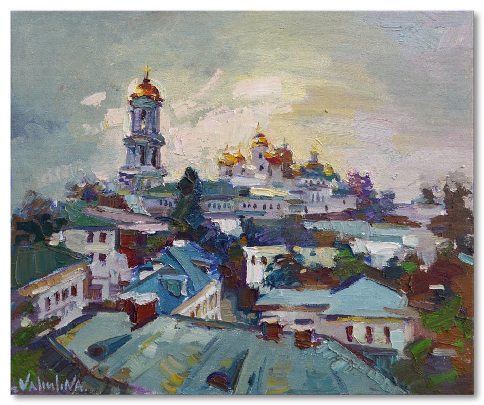 Original oil painting Kiev Pechersk Lavra in Ukraine