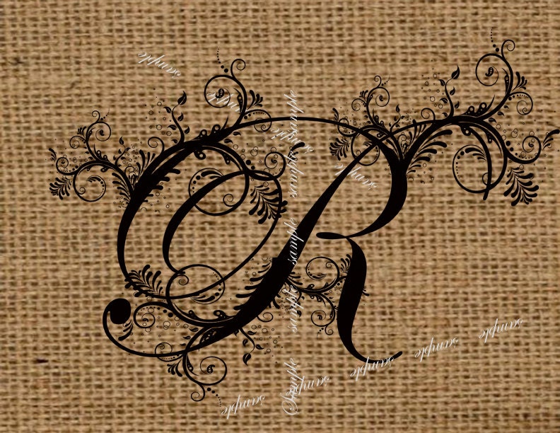 Initial Capital Letter R Digital Collage Sheet Burlap Digital Download ...