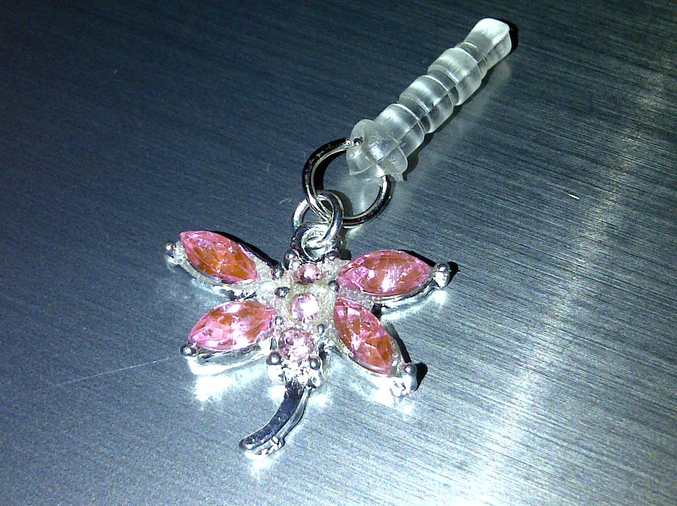 Pink Crystal Dragonfly Cell Phone Dust Plug Charm