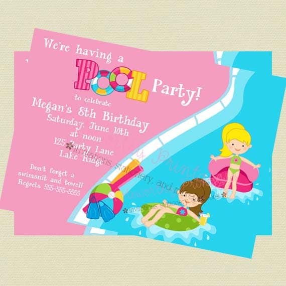 Girls Pool Party Invitation - Pool Party Birthday Invitation - Summer Birthday Invitation - Pool ...