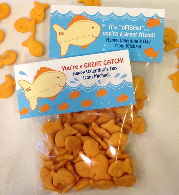 Goldfish Valentine Bag Topper Personalized Printable Digital