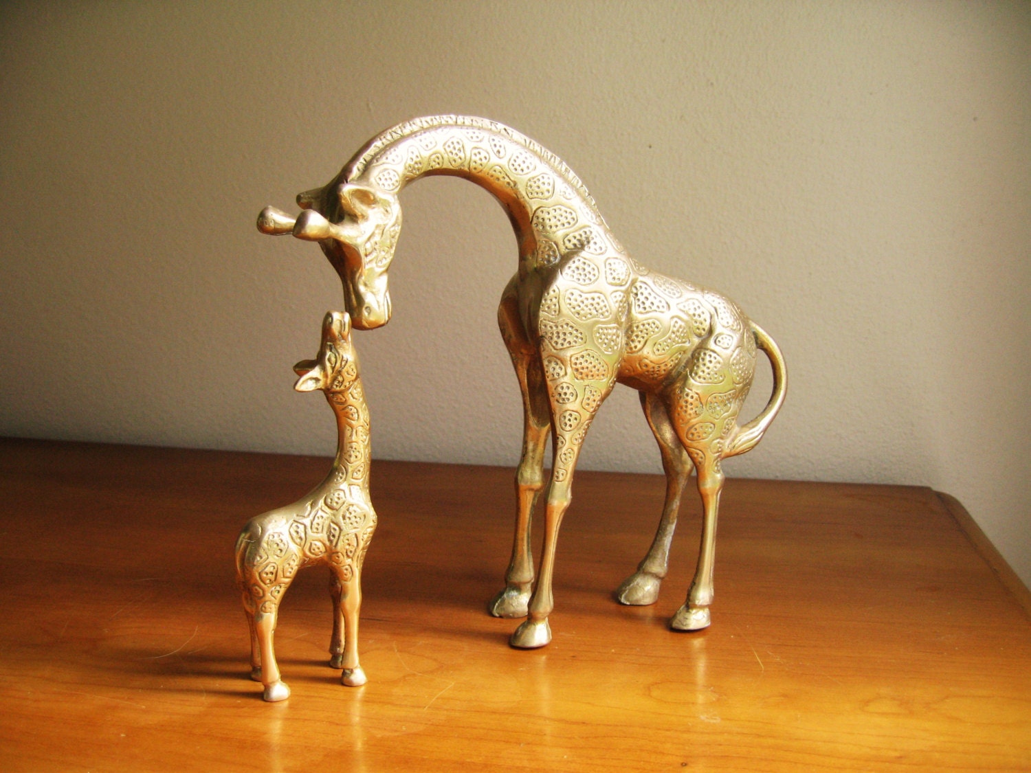 Vintage Solid Brass Giraffe and Baby Giraffe Figurines Mother