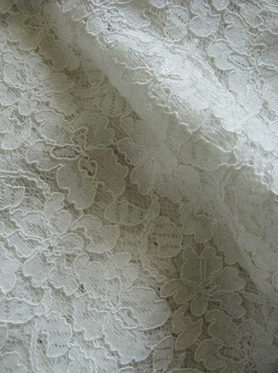 White Bridal Alencon Lace Fabric by the yard 47'' by LaceFun