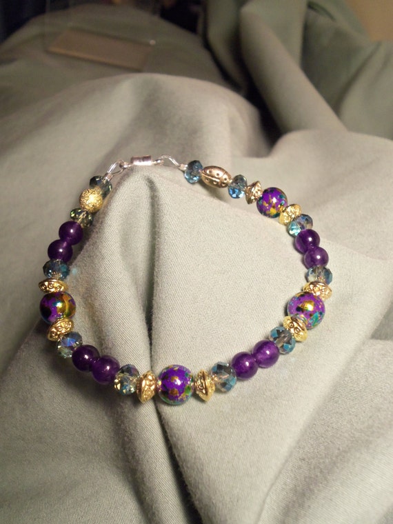 Purple Green and Gold Bracelet