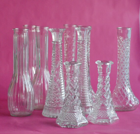 Clear Glass Vintage 20 Bud Vase Collection Tall 9 bud