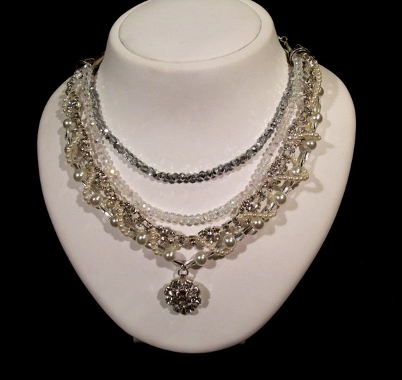 Wedding Pearl Necklace Swarovski Crystalls Swarovski Pearls