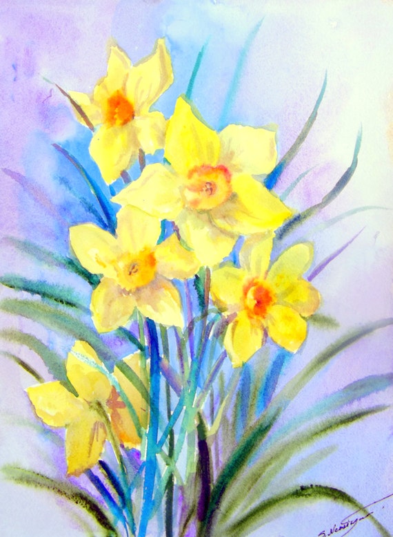 Daffodils Original Watercolor painting 12 X 9 fine art