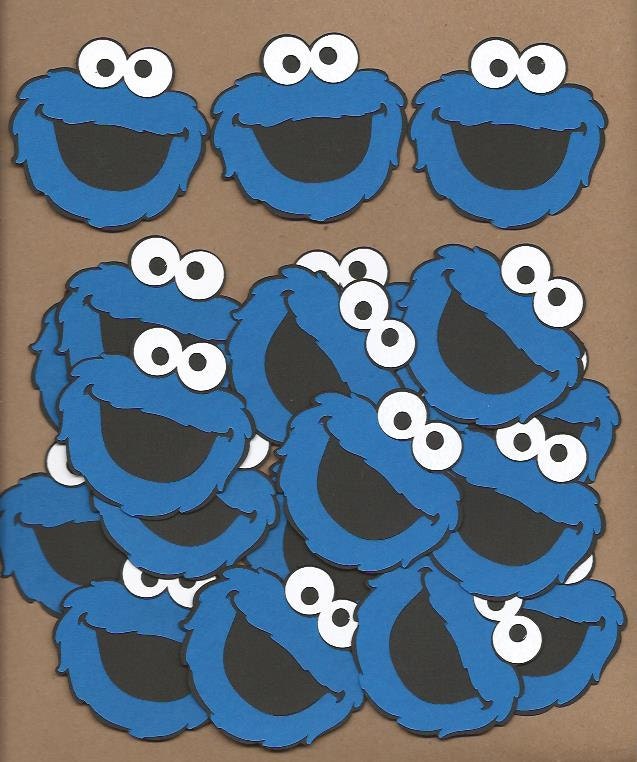 20 2.5 inch tall Cookie Monster faces cricut die cuts