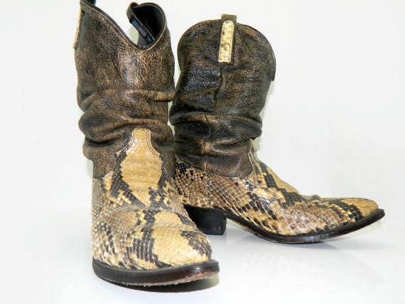 Rockin Snakeskin slouch cowboy boots size 9D by RubesRelics