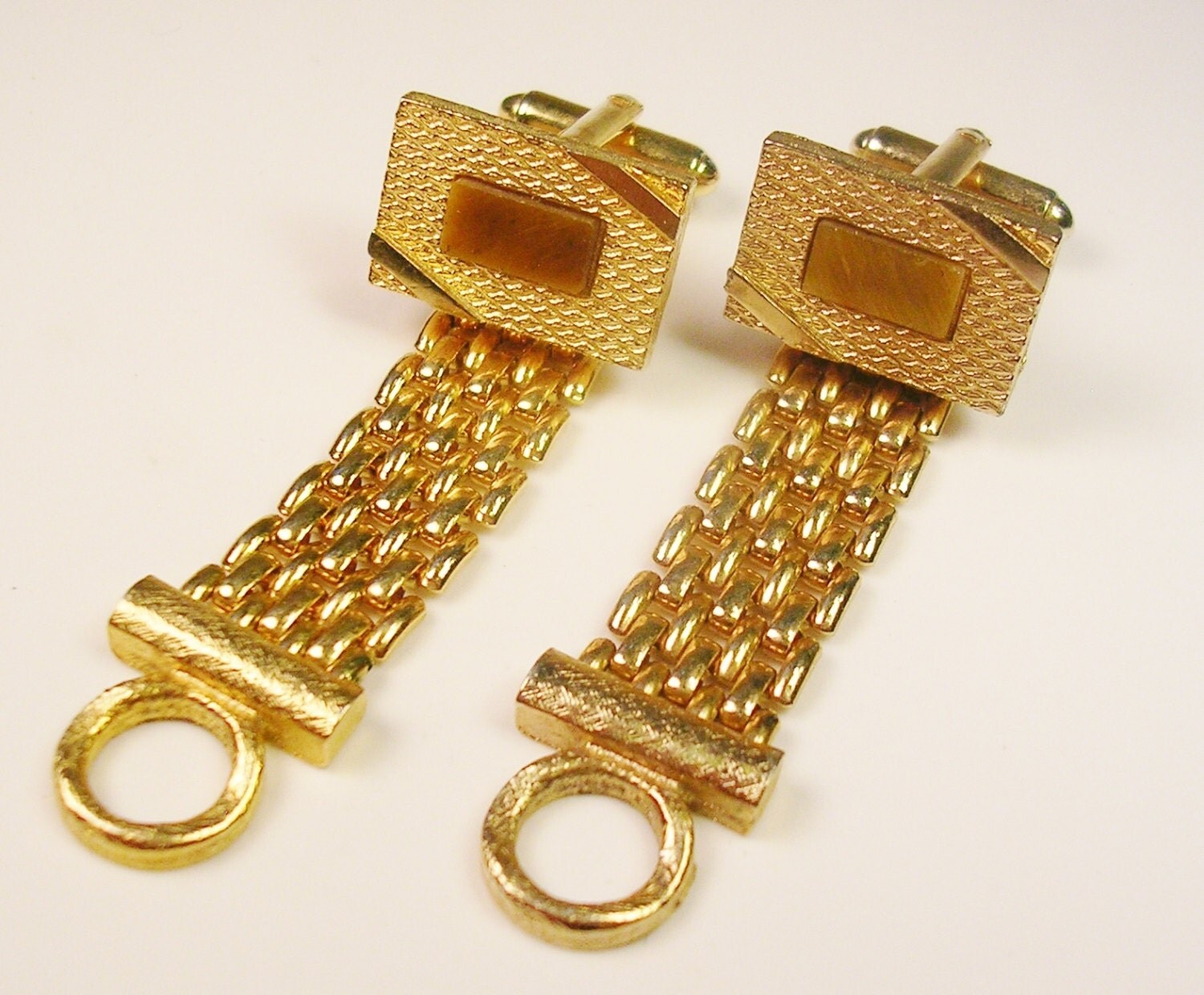 VINTAGE DANTE CUFFLINKS / Mesh Link / inlaid genuine