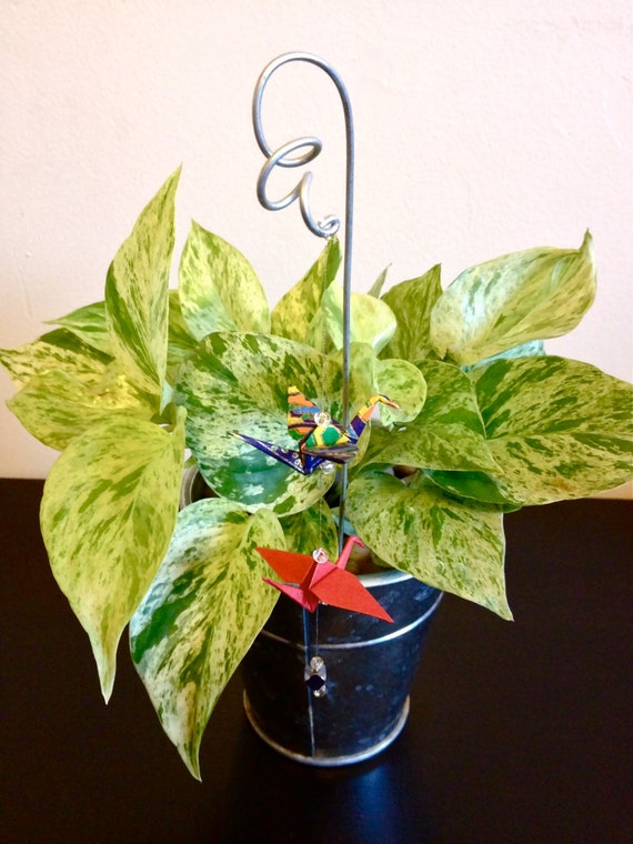 Origami Crane Plant Decoration by BetweenTheSpectrum on Etsy