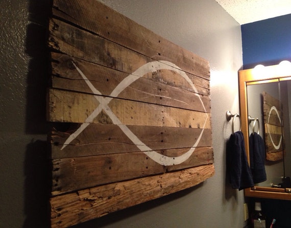 ICHTHYS Jesus Fish Wall Hanging on reclaimed by 