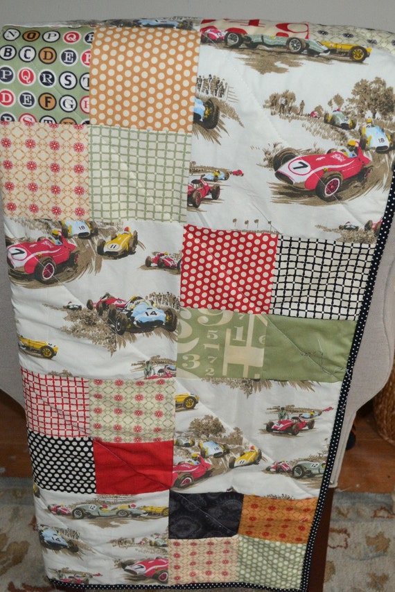 Vintage inspired race car quilt blanket