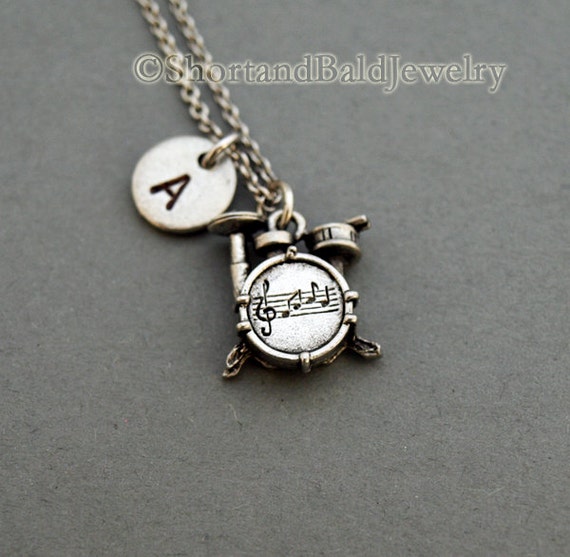 Drums Necklace Drum set necklace initial necklace initial