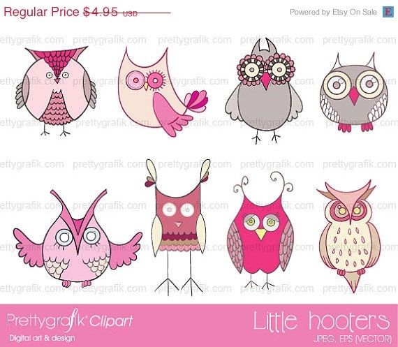40 OFF SALE pink owl clipart for digital by Prettygrafikdesign