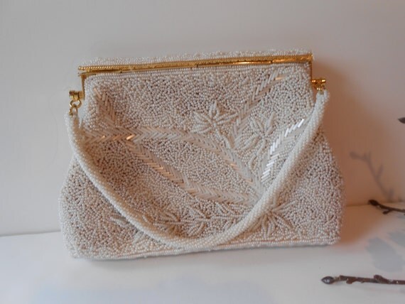 Beaded Evening Bag Vintage Pearl Handbag Wedding Bridal