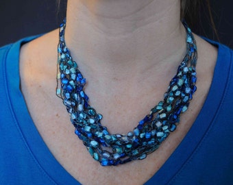 Ladder Yarn Dazzle Necklace - Ocean Blue. Great Summer Necklace.