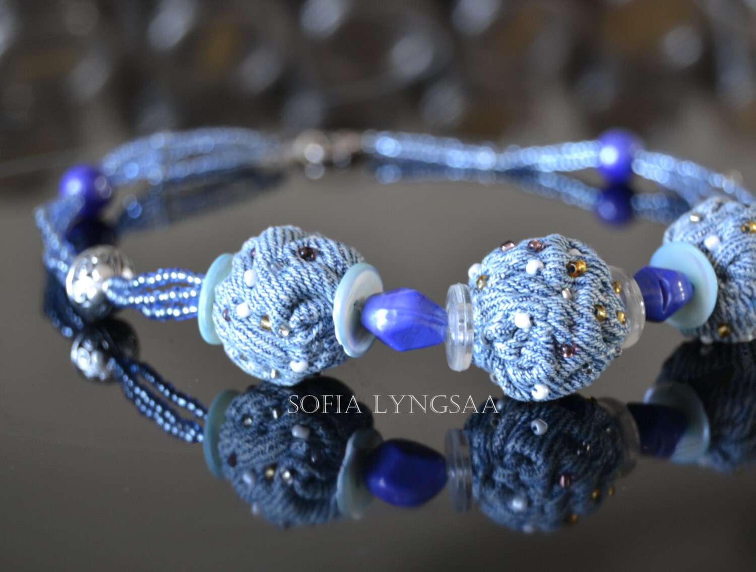 Homemade Necklace Denim Jewelry Special Gift for Her Unique