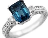 Items similar to London blue topaz ring, filigree, engagement ring ...