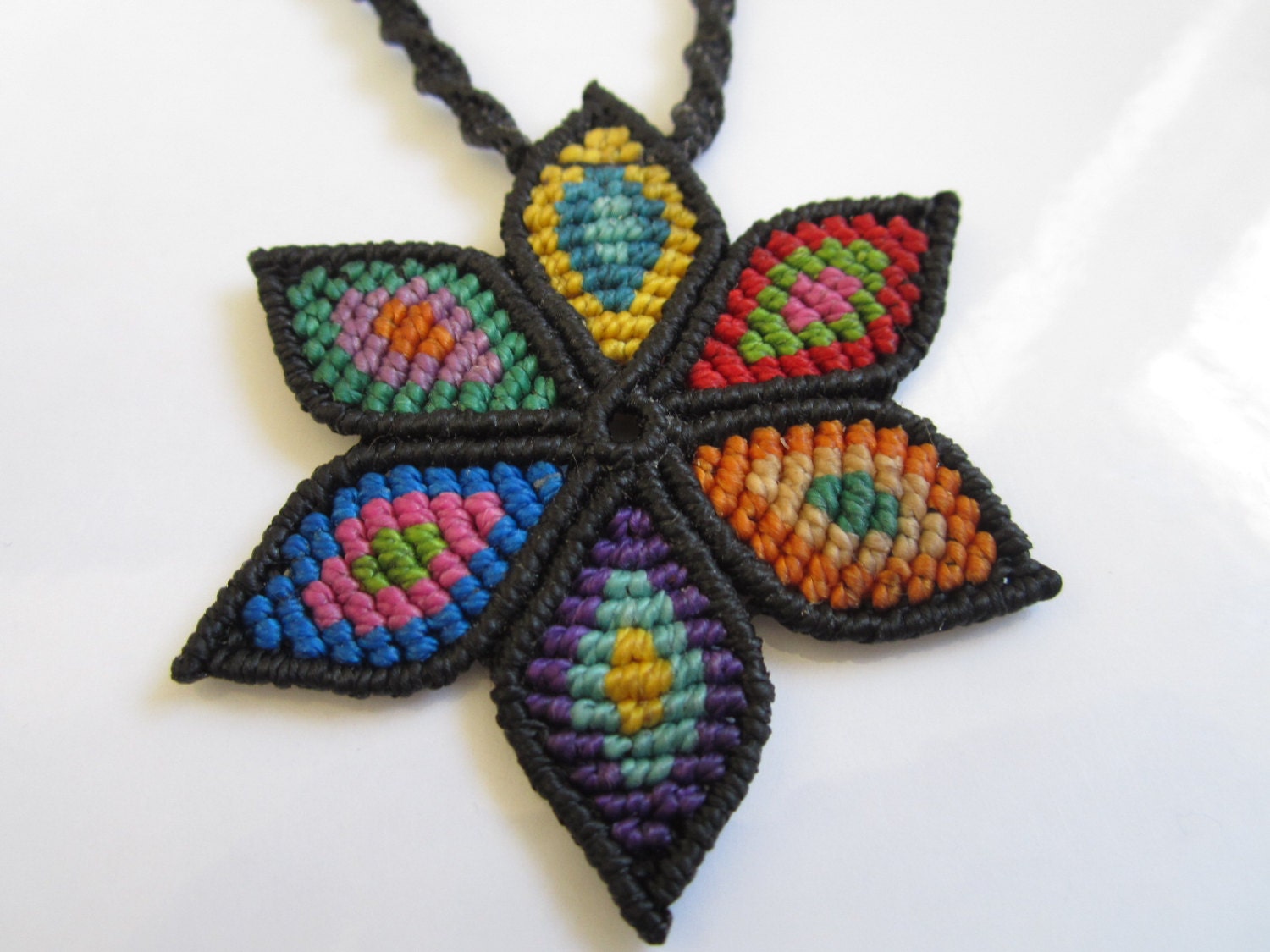 Multicolor Macrame Flower Pendant Creation