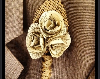 Rustic Book Page Boutonniere