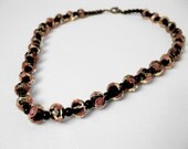 Japanese Style Glass Jewelry Asian Black and Pink Swirled Necklace 15 inches