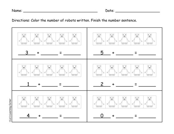 Items similar to 5 Frame Addition & Subtraction Worksheets on Etsy