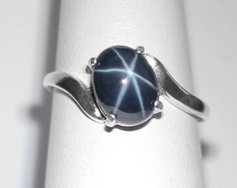Natural Black Star Sapphire Ring Sterling Silver / Star