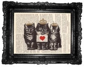 Cat Love- ORIGINAL ARTWORT, Mixed Media - ART Print Hand Painted vintage book