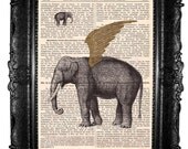 Elephant - ORIGINAL ARTWORK  Elephant ART Print and Hand painted print page book, original artwork