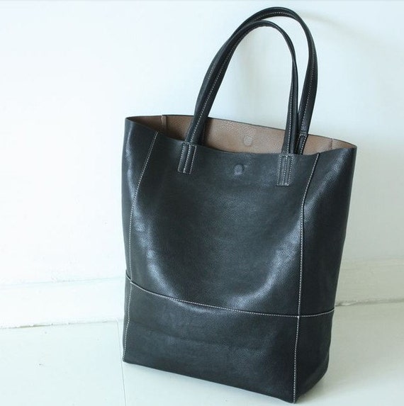 Hand Stitched Large Leather Tote Bag Shopper Bag by RockCowStudio