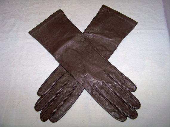 1960 Women's Leather Dark Brown Opera Gloves Vintage by SanMonet