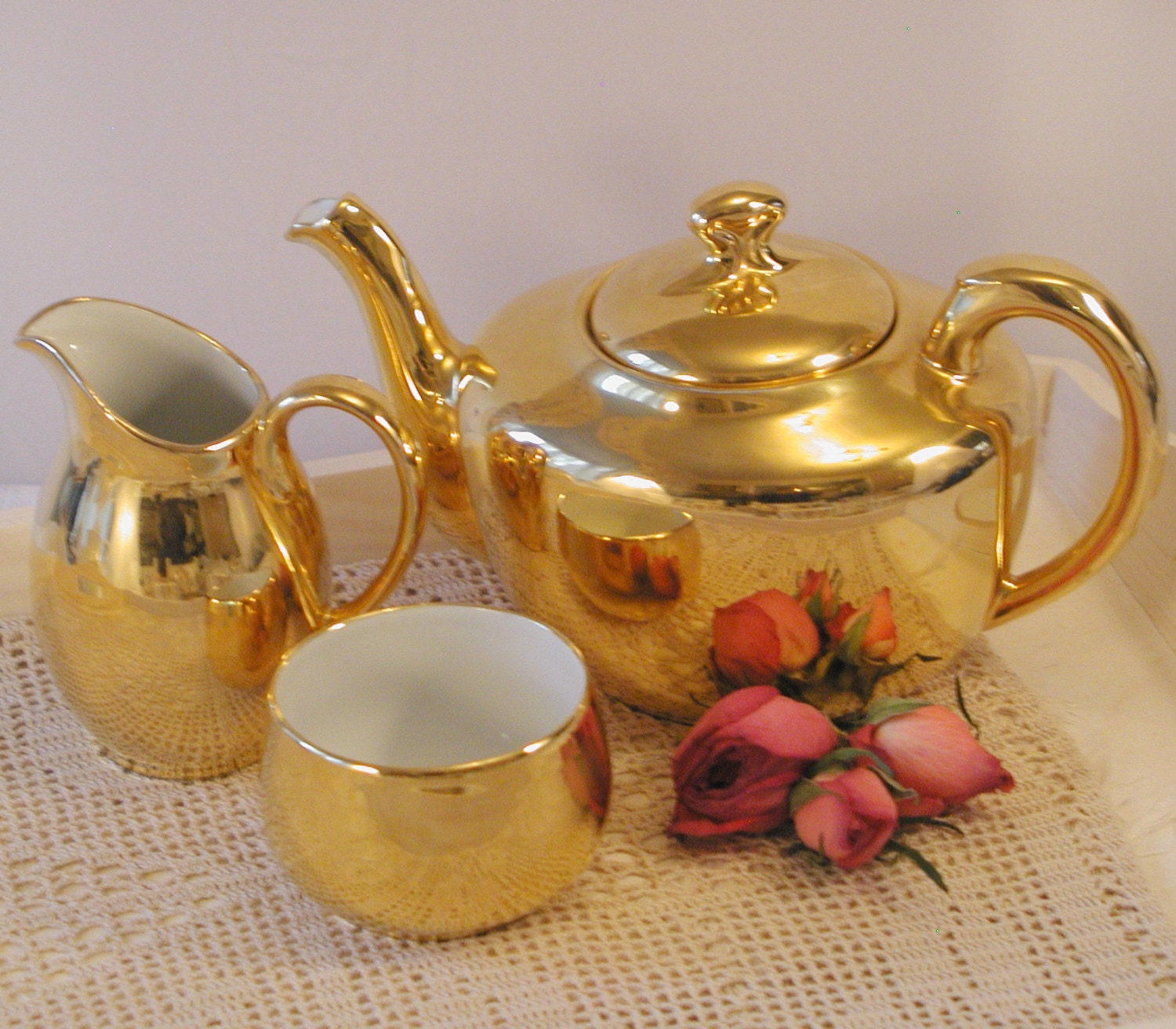 Vintage Royal Worcester Gold Lustre Teapot Milk and Sugar