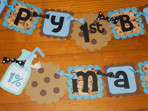 Cookie Monster Milk and Cookies Birthday Banner AND Name