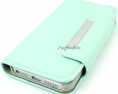 Mint leatherette wallet phone case for Apple iPhone 5 iPhone 4S Galaxy S3 Galaxy Note 2 galaxy s4 iPod touch 5 plain no studs